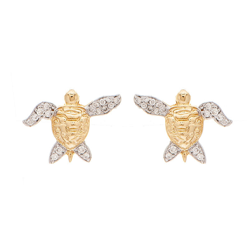 14kt Yellow Gold and Diamond Turtle Earrings