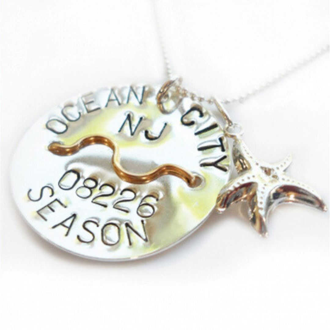 Ocean City Beach Tag Pendant and Necklace