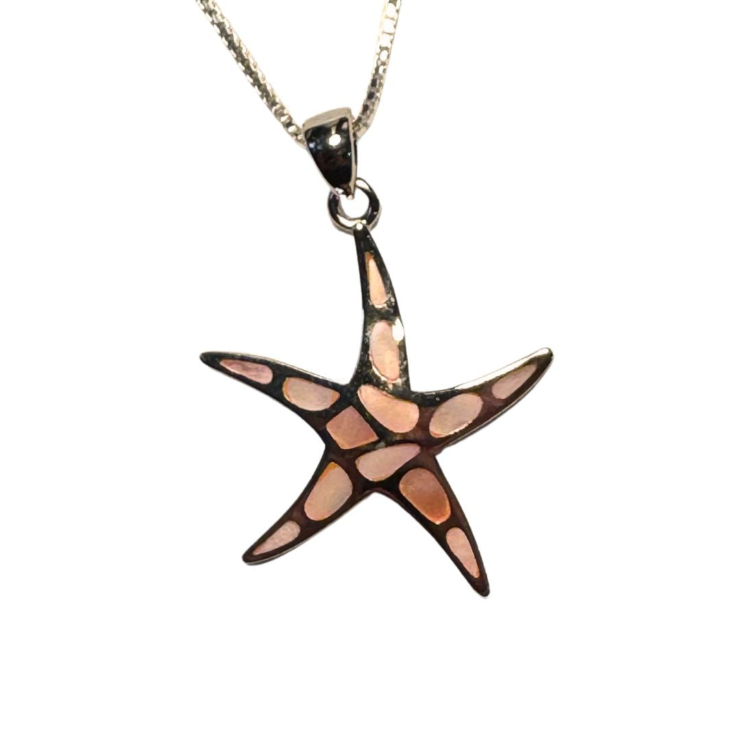 Shells Inlay Jewelry Sterling Silver Pink Shell Inlay Starfish Pendant