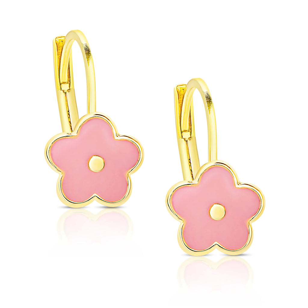 Pink Flower Leverback Earrings for Children