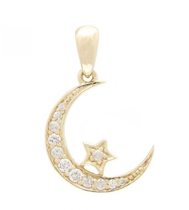 14kt Gold Moon and Star Necklace
