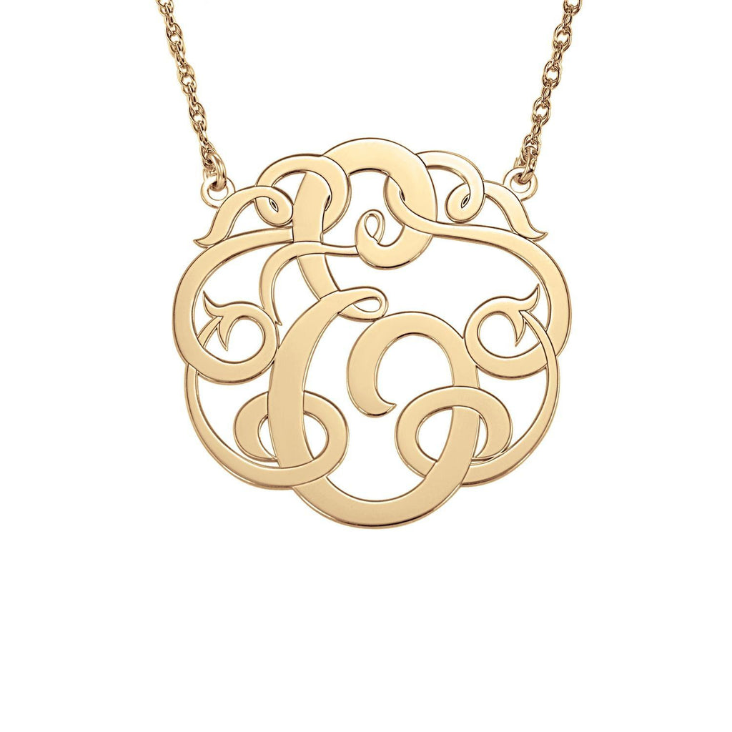 25mm Gold Circle Monogram Pendant Necklace