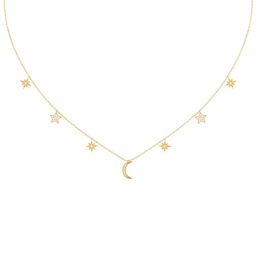 Moon and Star Necklace in 14Kt Gold