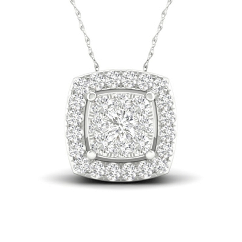 Stunning Cushion Halo Cut Diamond Necklace