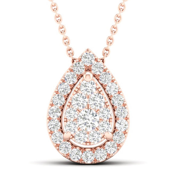 14kt Pear-Shape Rose Gold Halo Necklace